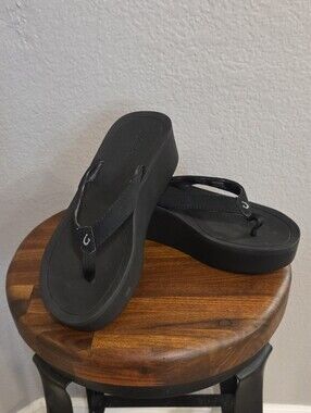 Olukqai Womens Black Platform Flip Flop Sandals PI'O LUA